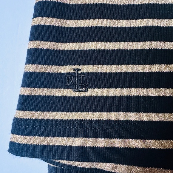Ralph Lauren Women's Top Sz XL Striped Metallic Black Gold long sleeve Boat Neck - Picture 4 of 8